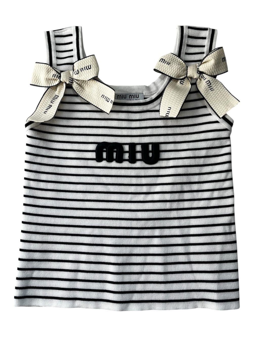 Designer Inspired Miu Miu Black/White Striped Knit Tank w/  Bow Straps Sz S/M